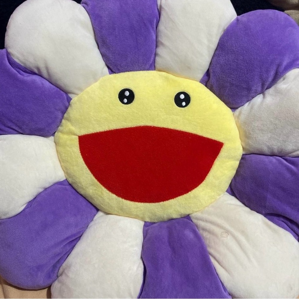 Purple and Yellow Smiley Flower Pillow